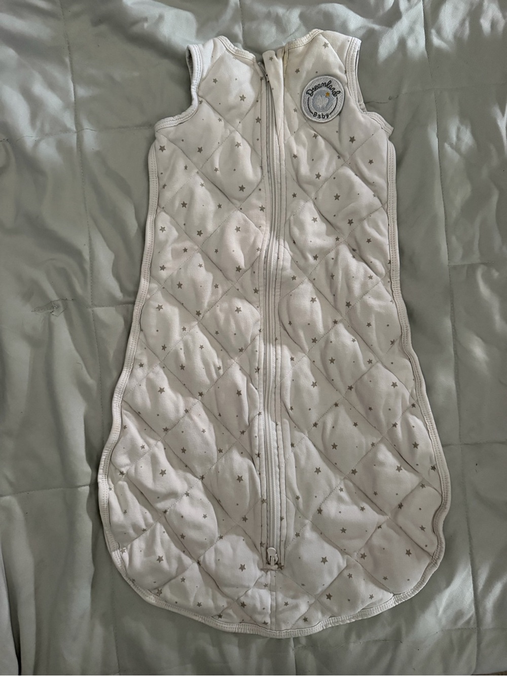 Dreamland Baby Weighted Sleep Sack Small 6-10 lbs White Gray Stars Wearable